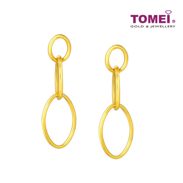 TOMEI Triple Oval Dangling Earrings, Yellow Gold 916