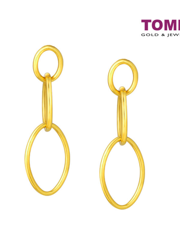TOMEI Triple Oval Dangling Earrings, Yellow Gold 916