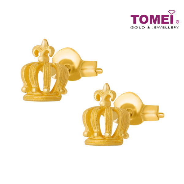 [TOMEI x Prima Gold] Crown Earrings, Yellow Gold 999