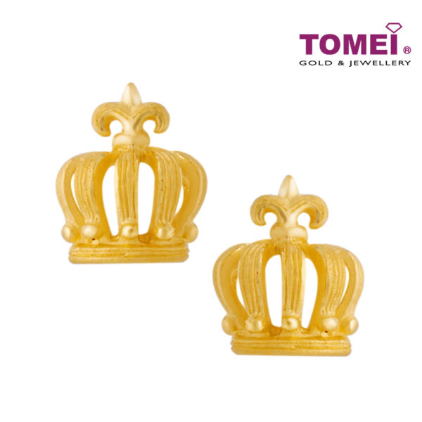 [TOMEI x Prima Gold] Crown Earrings, Yellow Gold 999