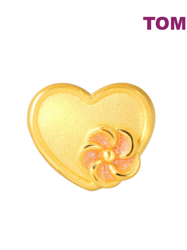 TOMEI [Online Exclusive] Pink Flower Love Charm, Yellow Gold 999