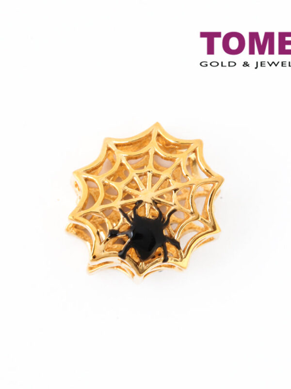 TOMEI Trickster Spider Spooky Web Charm, Yellow Gold 916