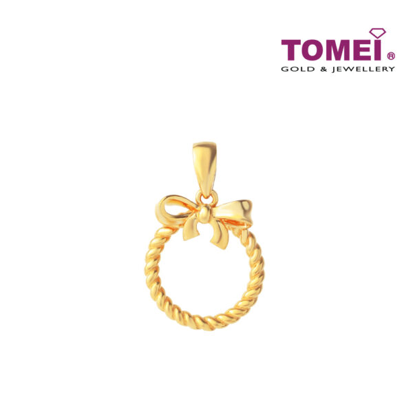 TOMEI Wreath with Ribbon Pendant, Yellow Gold 916