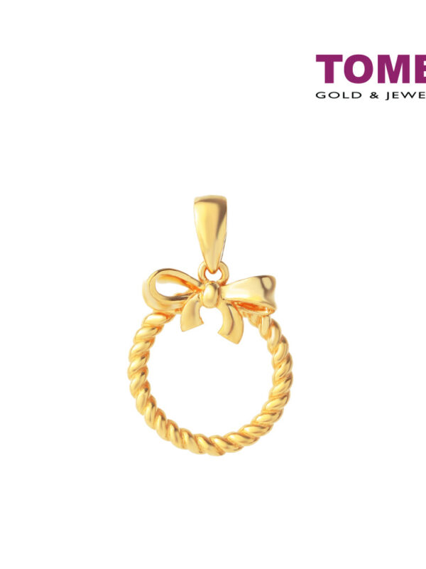 TOMEI Wreath with Ribbon Pendant, Yellow Gold 916