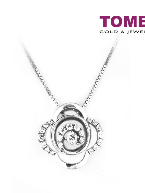 TOMEI Vignette of Coruscating Clover Pendant Set, Diamond White Gold 375 (P2614V)