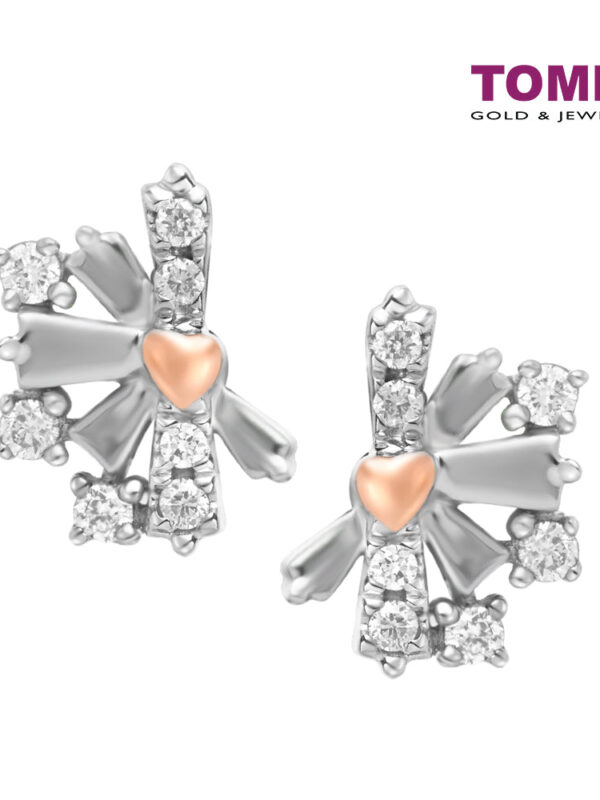 TOMEI White Christmas Collection Diamond Earrings, White+Rose Gold 585