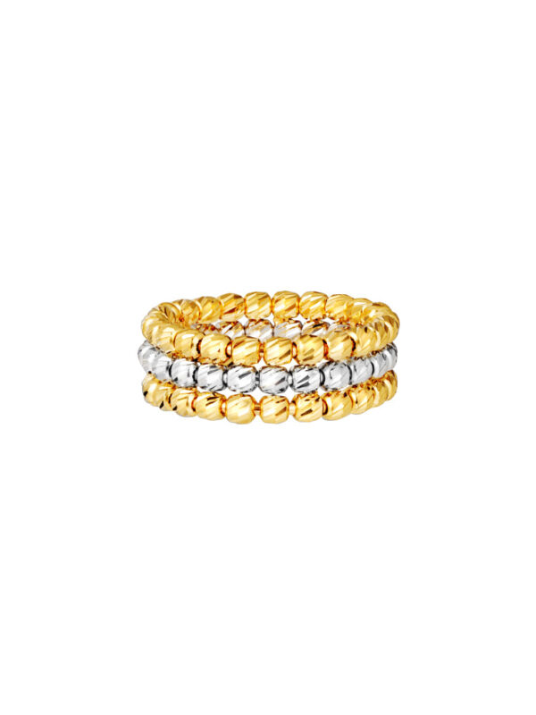 TOMEI Tri-Row Full Beads Ring, Yellow Gold 916