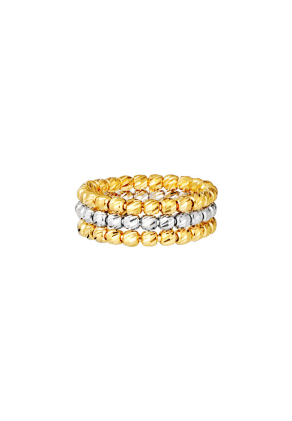 TOMEI Tri-Row Full Beads Ring, Yellow Gold 916