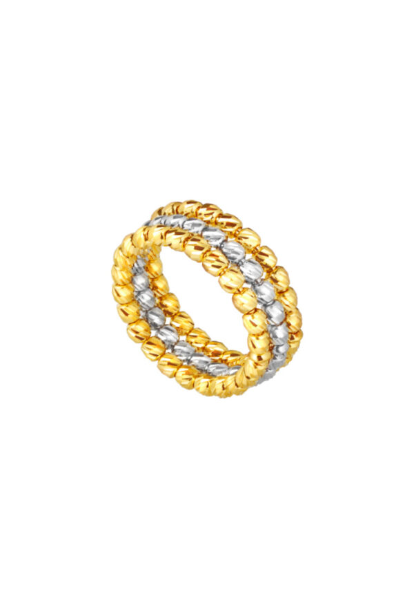 TOMEI Tri-Row Full Beads Ring, Yellow Gold 916