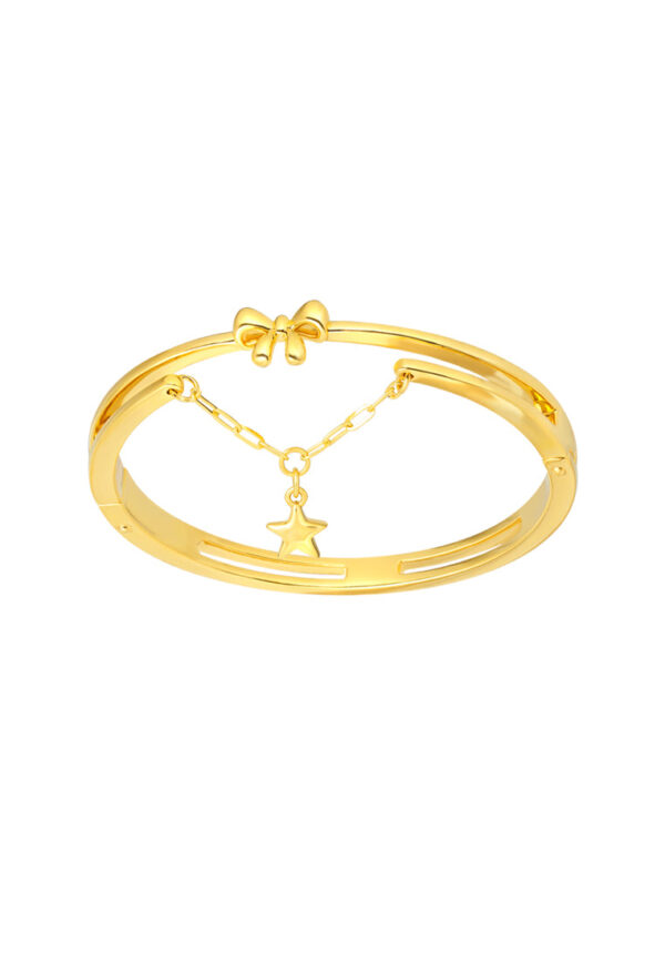 TOMEI Ribbon With Star Bangle, Yellow Gold 999 (5D)