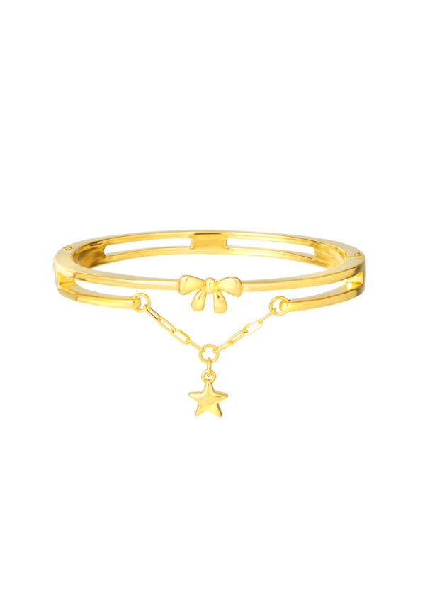 TOMEI Ribbon With Star Bangle, Yellow Gold 999 (5D)