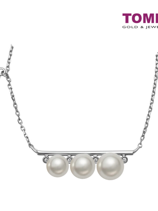 Treble Splendour with Luscious Lustre Pearl Diamond Necklace | Tomei White Gold 375