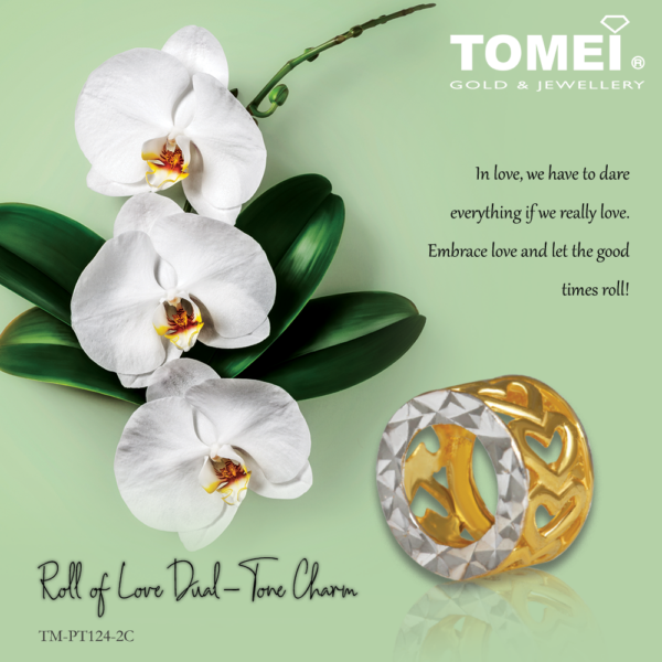 [TOMEI Online Exclusive] Dual-Tone Roll of Love 2-Way Charm, Yellow Gold 916
