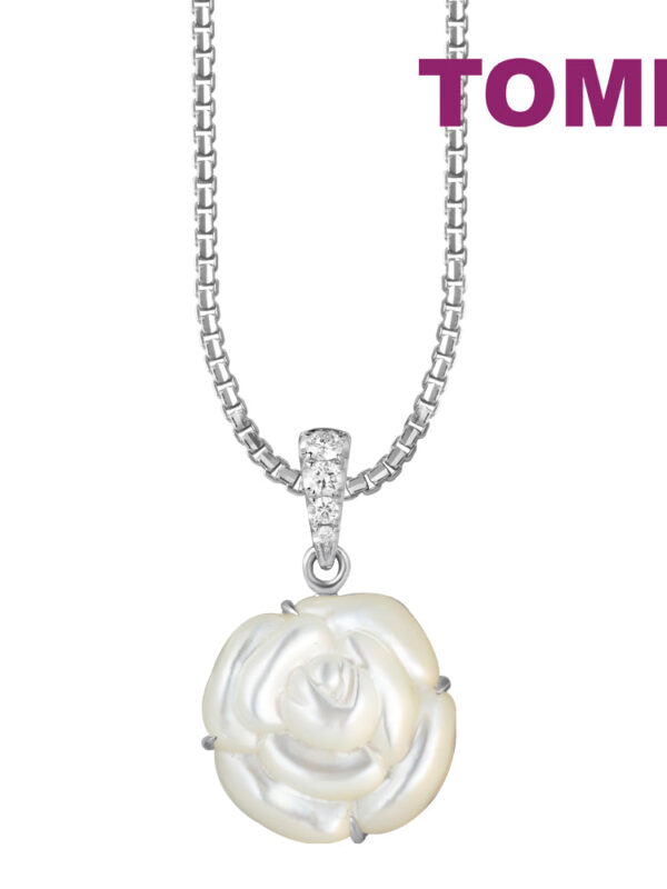 TOMEI White Rugosa Rose Pendant, White Gold 750