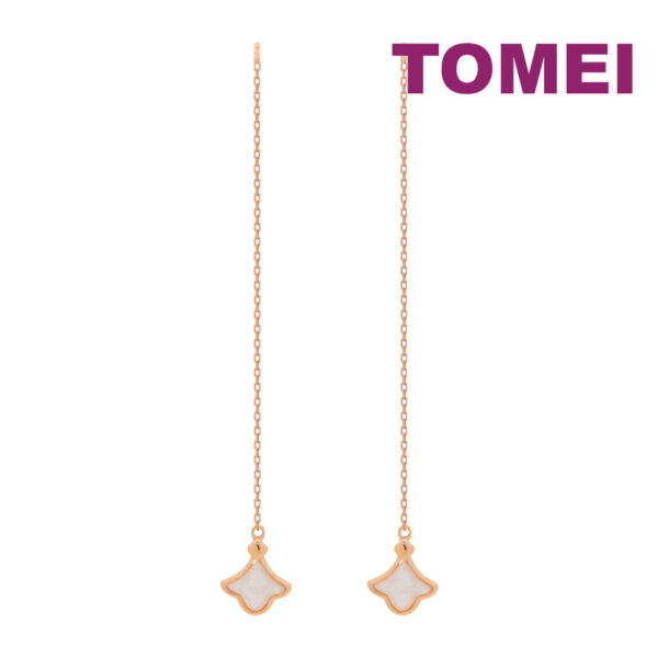 TOMEI Rouge Collection Elongated Style Leaf Earrings, Rose Gold 750