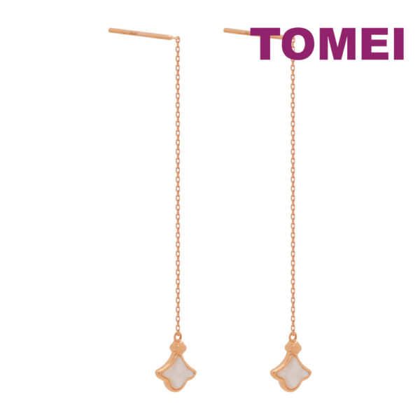 TOMEI Rouge Collection Elongated Style Leaf Earrings, Rose Gold 750
