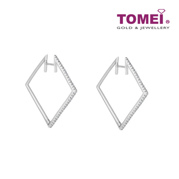 TOMEI Square Hoop Diamond Earrings White Gold 750