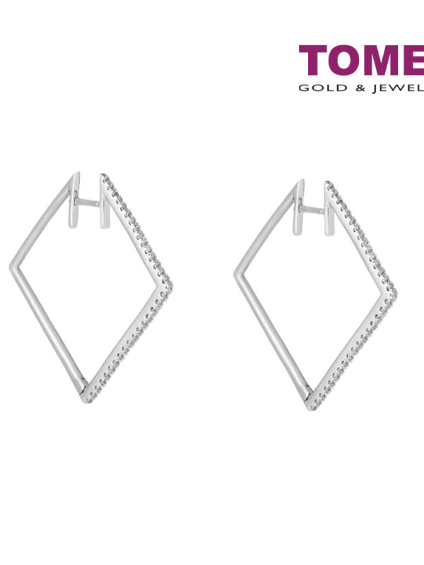 TOMEI Square Hoop Diamond Earrings White Gold 750