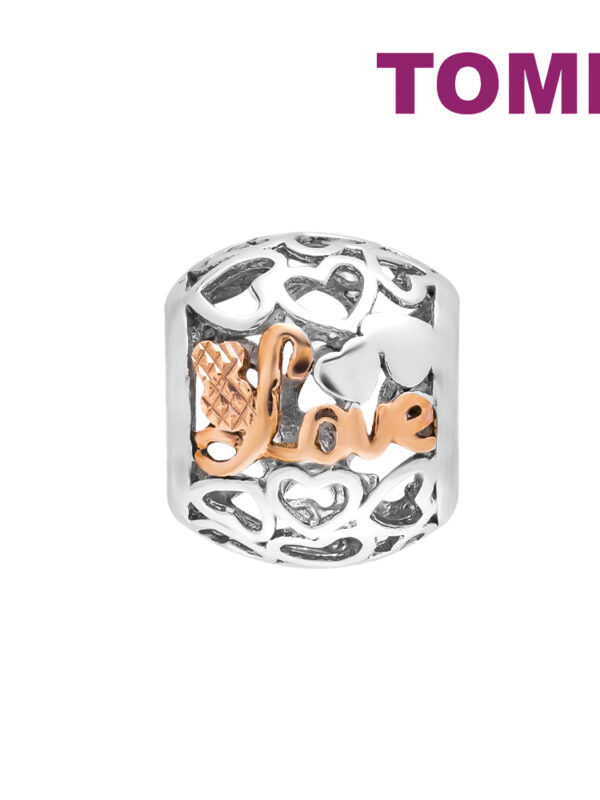TOMEI Printed Love Charm, White+Rose Gold 585