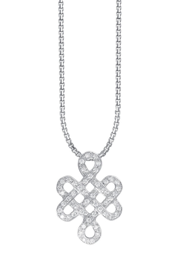 TOMEI Ruyi Knot Diamond Pendant, White Gold 750