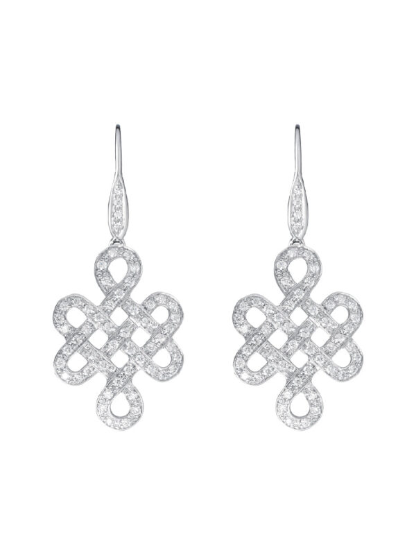 TOMEI Ruyi Knot Diamond Earrings, White Gold 750