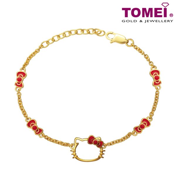TOMEI x Hello Kitty Yume Collection Red Ribbons Bracelet, Yellow Gold 916 (HK-YG1167B-EC)