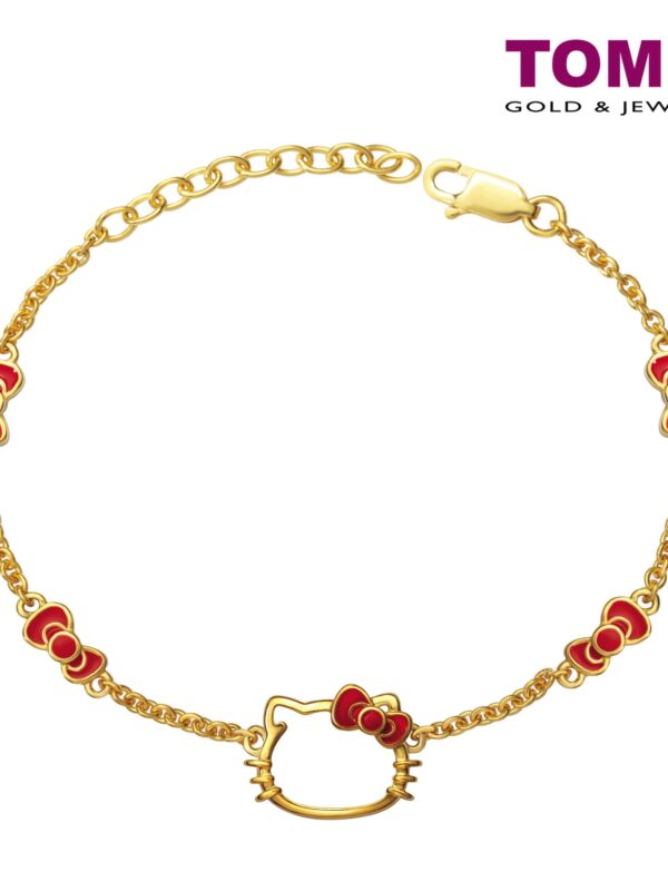 TOMEI x Hello Kitty Yume Collection Red Ribbons Bracelet, Yellow Gold 916 (HK-YG1167B-EC)