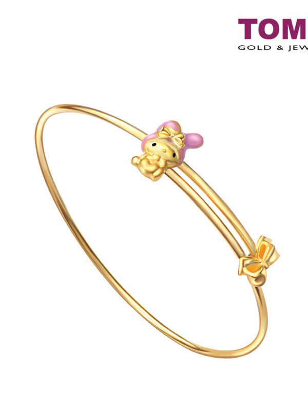 TOMEI x My Melody Pink Ribbon Bangle, Yellow Gold 916 (HK-M-YG1169B-EC)
