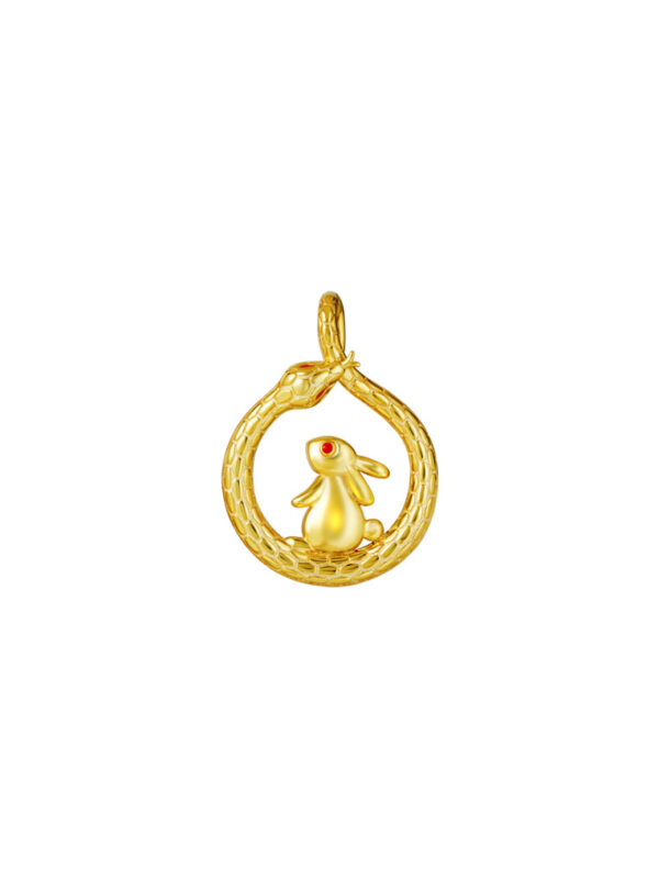 TOMEI Rabbit & Snake Pendant, Yellow Gold 916