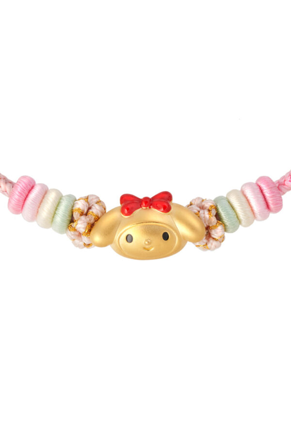 TOMEI X Sanrio My Melody Charm with Pink Rope Bracelet, Yellow Gold 999 (5D)