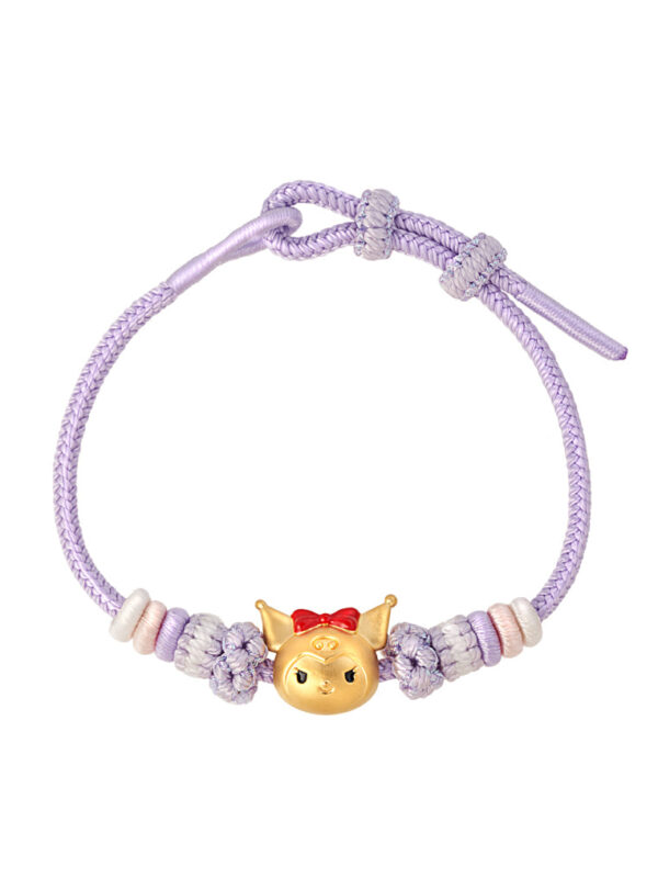 TOMEI X Sanrio Kuromi Charm with Purple Rope Bracelet, Yellow Gold 999 (5D)