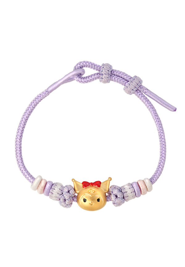 TOMEI X Sanrio Kuromi Charm with Purple Rope Bracelet, Yellow Gold 999 (5D)