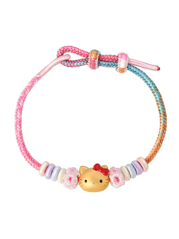 TOMEI X Sanrio Hello Kitty Charm with Pink Rope Bracelet, Yellow Gold 999 (5D)