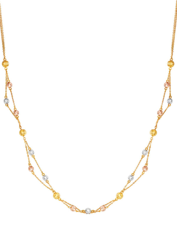 TOMEI Tri Tone Interwoven Beaded Necklace, Yellow Gold 916