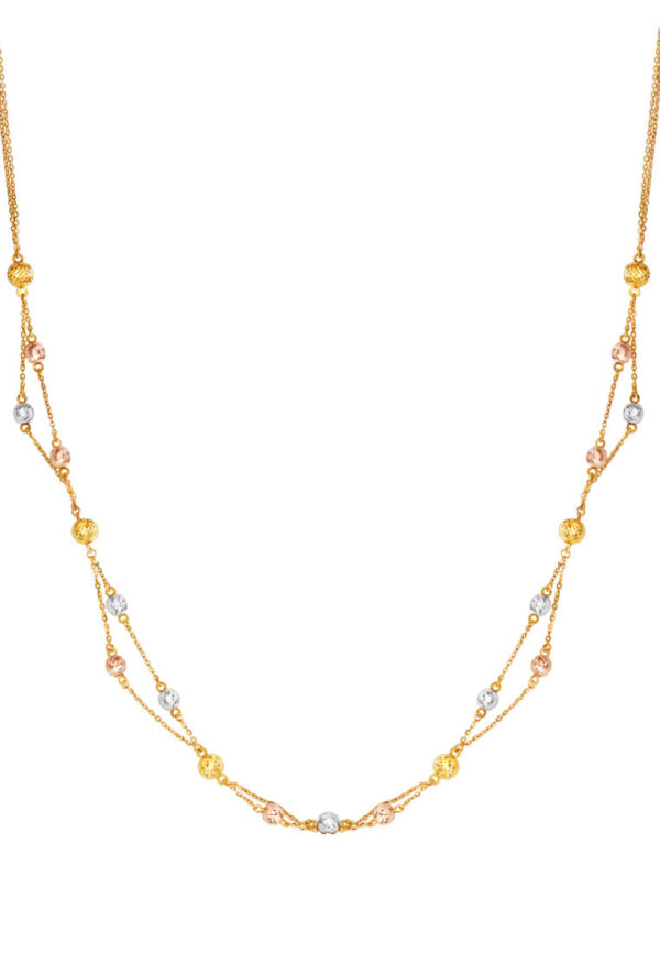TOMEI Tri Tone Interwoven Beaded Necklace, Yellow Gold 916