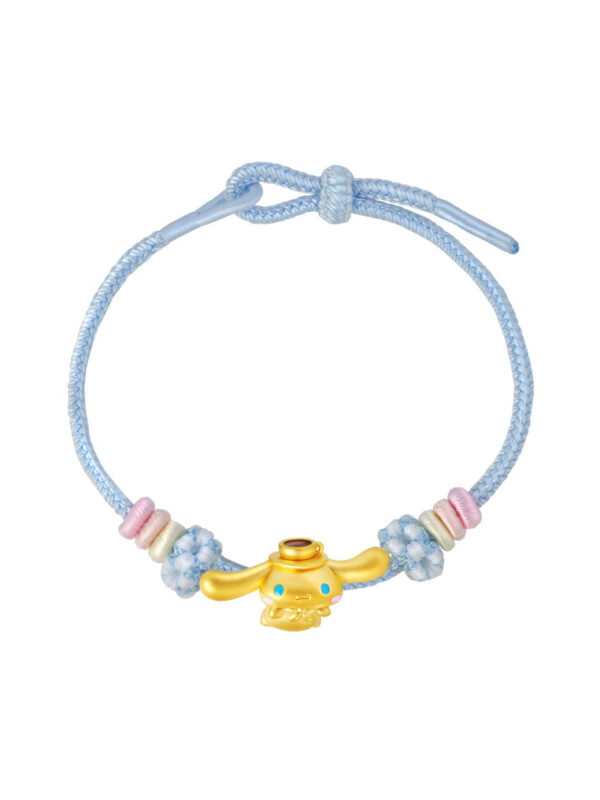 TOMEI X Sanrio Cinnamoroll 5D Charm with Blue Rope Bracelet, Yellow Gold 999