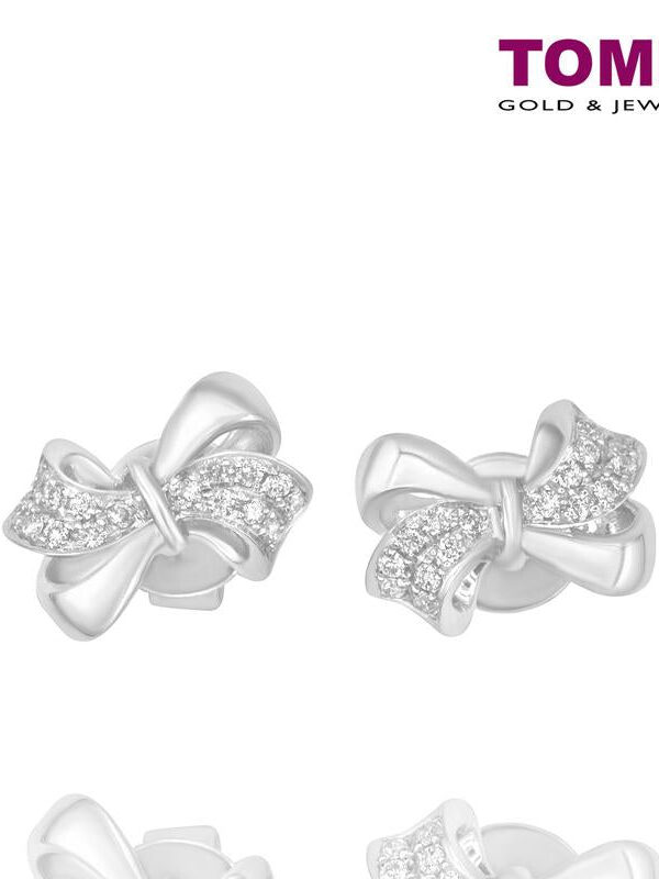 Tomei White Gold 375 (9K) "Too Sweet Ribbon" Diamond Earrings (E1973)