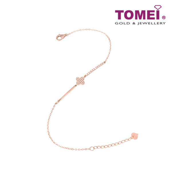 TOMEI Rouge Collection Sparkling Clover Diamond Bracelet, Rose Gold 750