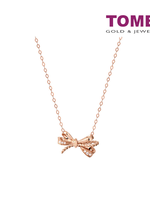 TOMEI Rouge Collection, Bow Knotted Diamond Necklace, Rose Gold 750