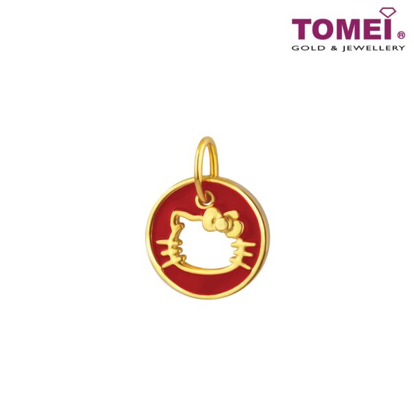 TOMEI x Hello Kitty Golden Prosperity Kitty Red Circle Pendant, Yellow Gold 916