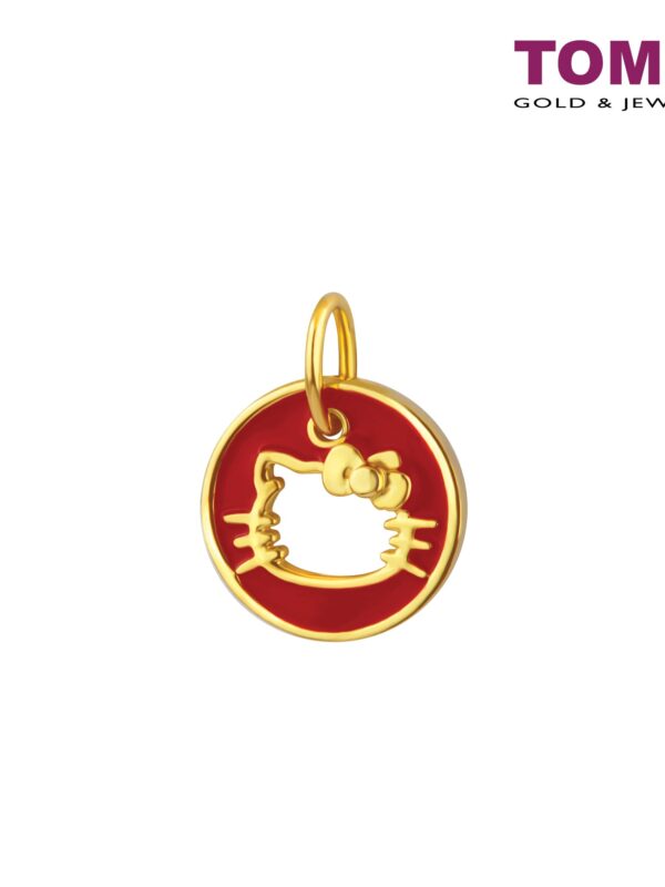 TOMEI x Hello Kitty Golden Prosperity Kitty Red Circle Pendant, Yellow Gold 916