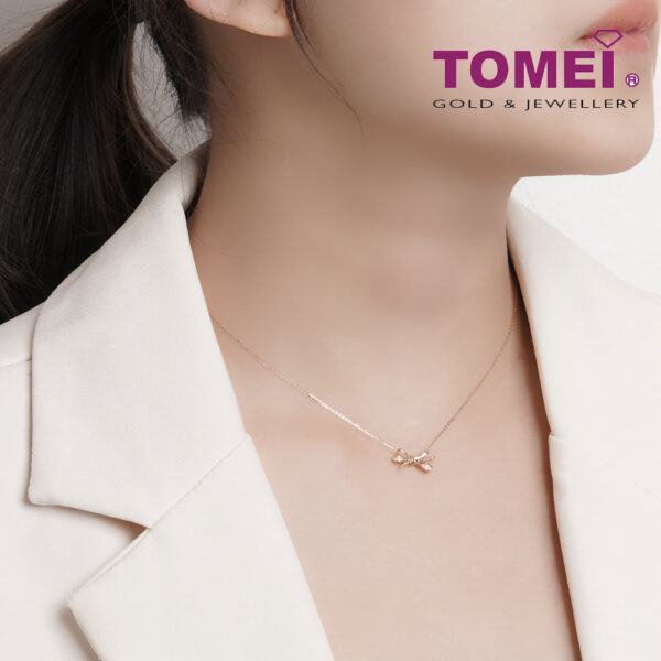 TOMEI Rouge Collection, Bow Knotted Diamond Necklace, Rose Gold 750