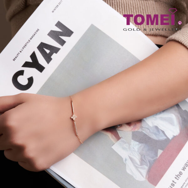 TOMEI Rouge Collection Sparkling Clover Diamond Bracelet, Rose Gold 750