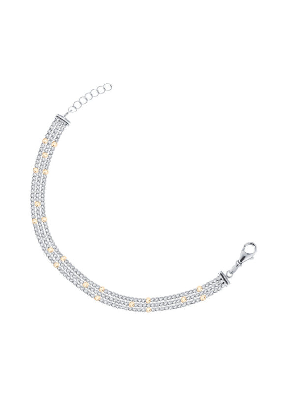 TOMEI Trio Rows Bead Bracelet, White+Yellow Gold 585