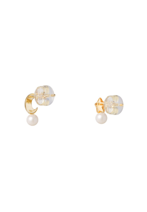 TOMEI Star & Moon Akoya Pearl Tiny Earrings, Yellow Gold 750