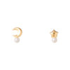 TOMEI Star & Moon Akoya Pearl Tiny Earrings, Yellow Gold 750