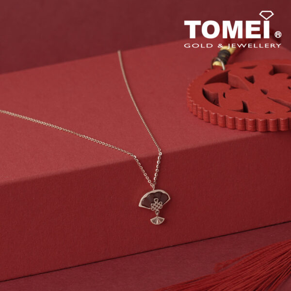 TOMEI Rouge Collection 红玉髓如意结扇子 Carnelian Ruyi Knot Palm Fan Necklace, Rose Gold 750