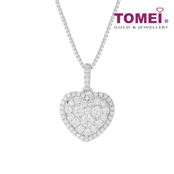 TOMEI Shield Heart Diamond Pendant, White Gold 750