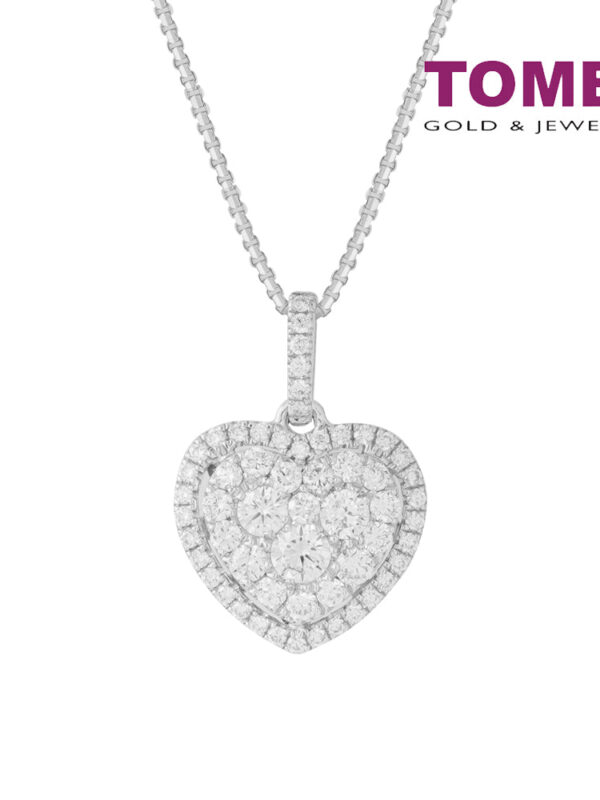 TOMEI Shield Heart Diamond Pendant, White Gold 750