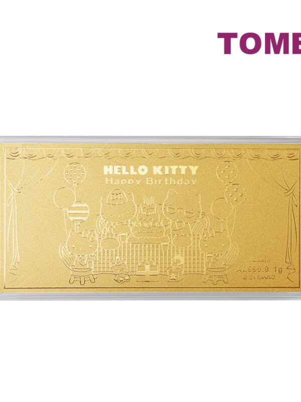 TOMEI x SANRIO Hello Kitty Happy Birthday Gold Foil, Yellow Gold 9999 (HK-HB01)(1G)
